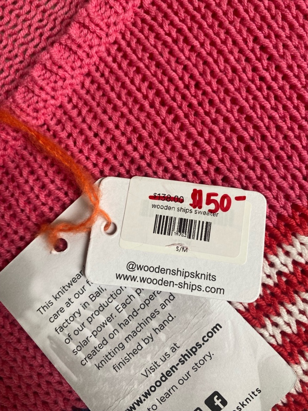 Wooden Ships Coral Crewneck Sweater with Flag Motif - Picture 5 of 5